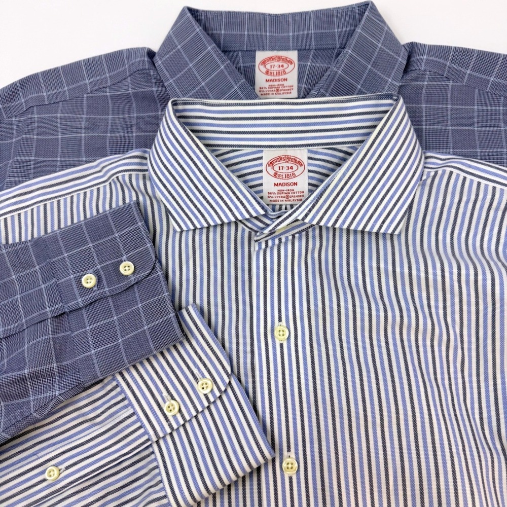 Brooks Brothers Madison Fit Non-Iron Supima Cotton Dress Shirts 17-34 Set of 2